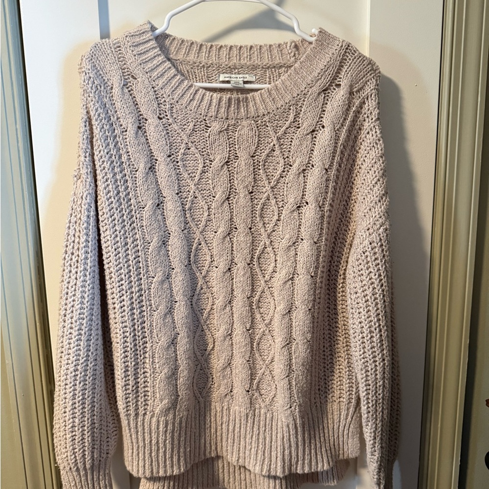 American Eagle Outfitters Cable Knit Sweater in Soft Beige